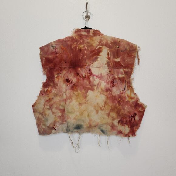 Vintage Custom Cropped Frayed Tie Dye Sleeveless Button Shirt Large Art Nature - Picture 6 of 7